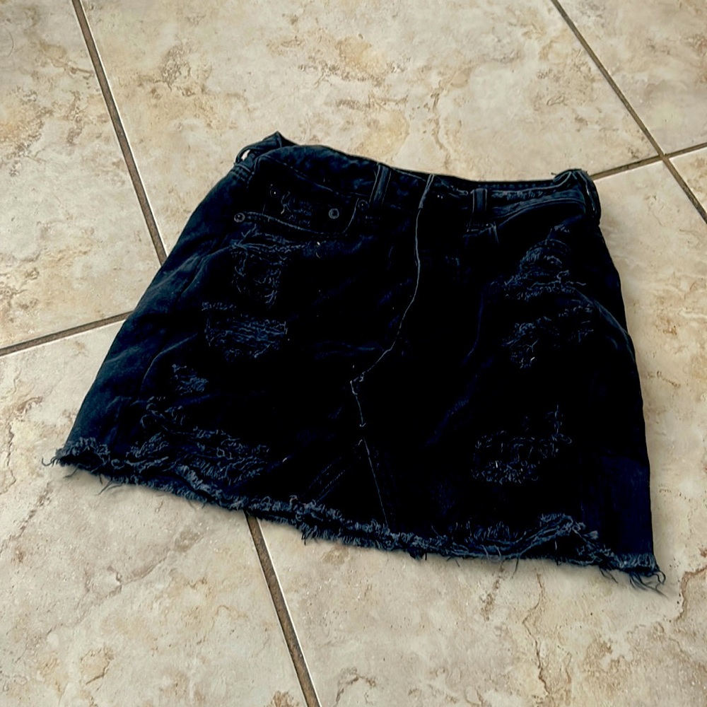 Black Ripped Jean American Eagle Short Skirt